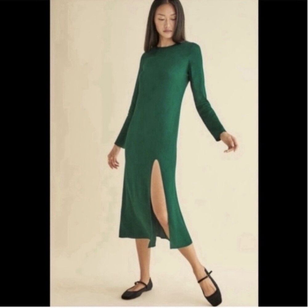 Reformation Midi Dress Womens Size 8 Emerald Green Long Sleeve Side Slit Holiday